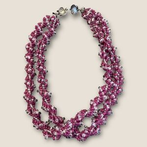 Vintage Twisted Beaded Pink and White Sterling Necklace